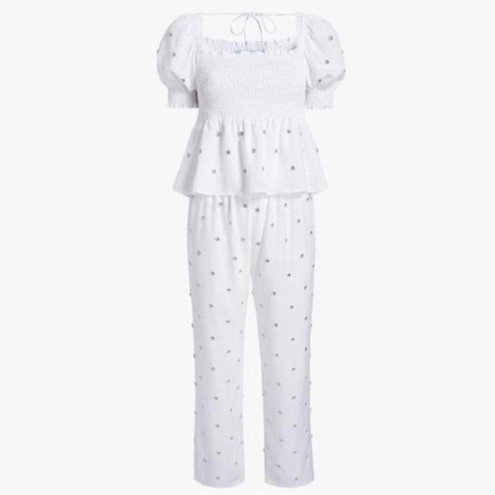 NWT Hill House White Jewel Jammie Set Small Pants, XS Top